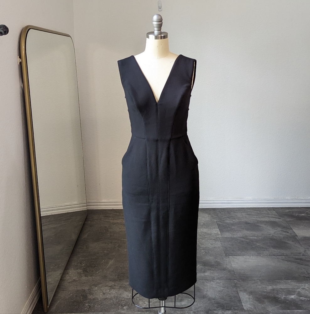 Tamara Mellon V Neck Square Low Back Sheath Dress Black 4 cocktail party evening